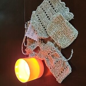 Spa gift set 4 pieces - soap bag, facecloth, makeup remover, & hair scrunchie